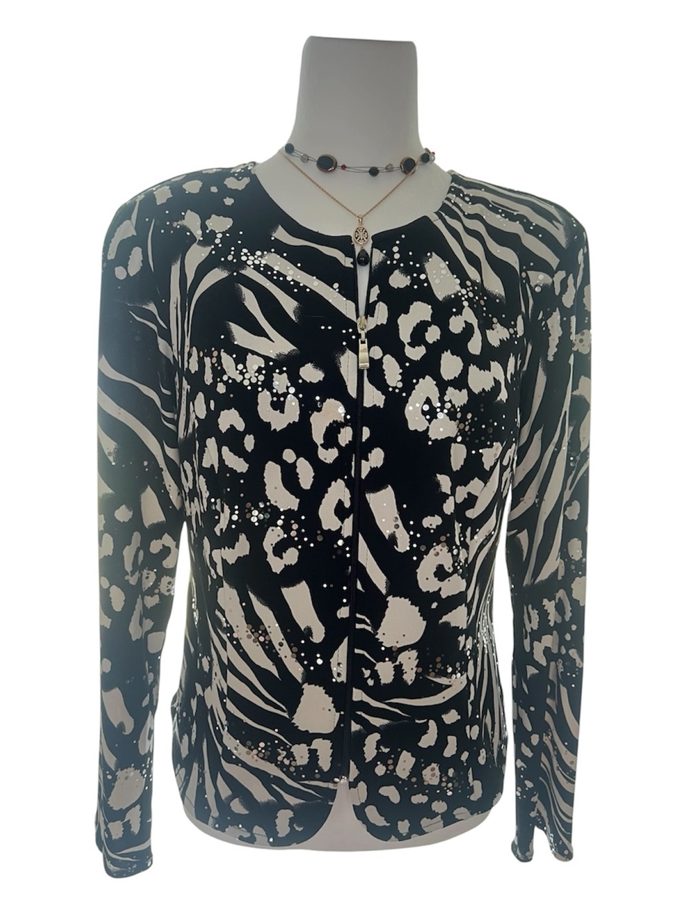 Vintage Frank Lyman Design Black and White Zebra Print Zip-Front Top Whimsygoth